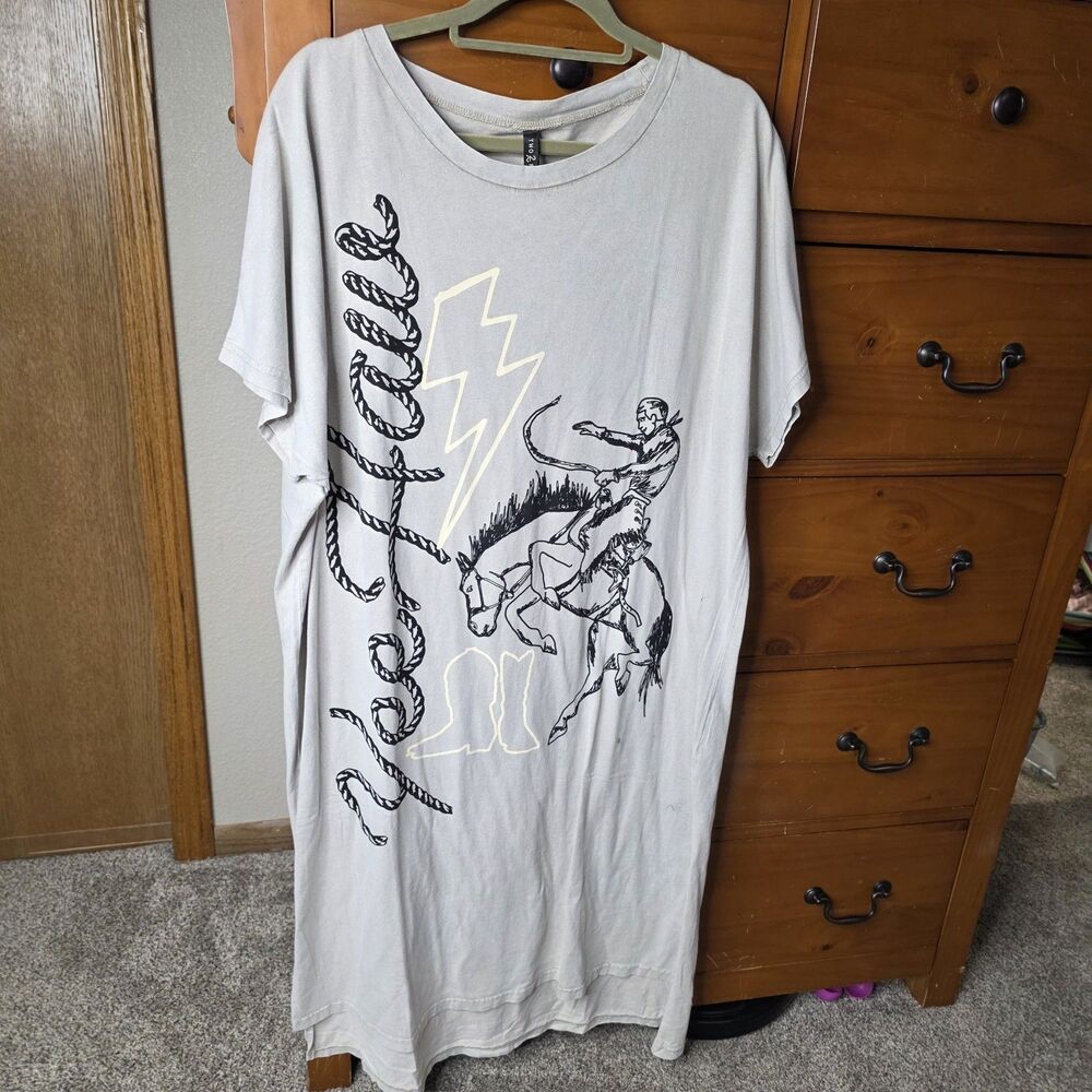 NWT 2Fly Western T-Shirt Dress Size XL Tan Western Cowgirl Cotton Short Sleeve